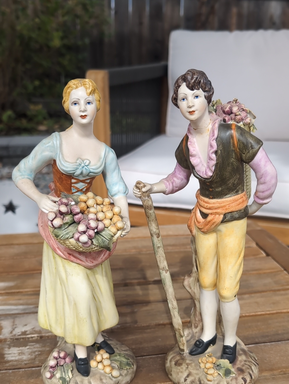 Hand-Painted Ceramic Figurine Pair in Pastel Colors